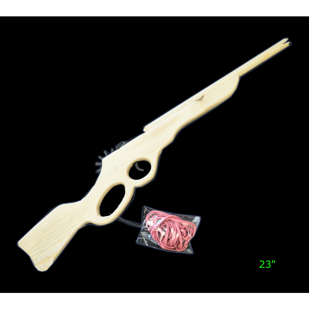 23" HAND CARVED WOODEN RIFLE RUBBER BAND SHOOTER (1 PIECE)
