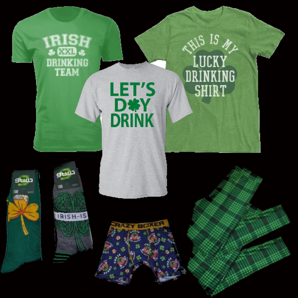 ASSORTED CLOTHING BUNDLE ST. PATRICK'S DAY ITEMS 100 PIECES