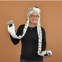 LONG DOUBLE SIDED ANIMAL HAT - WHITE/BLACK TIGER (1 PIECE)