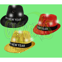 HAPPY NEW YEAR FLASHING FEDORA HATS - ASSORTED COLORS (1 PIECE)