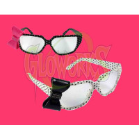 CLEAR LENSES ASSORTED BLACK/WHITE POLKA DOT EYEGLASSES WITH BOW (1 PIECE)