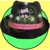 FLASHING SEQUINED FEDORA HAT - GIRL SKULL (1 PIECE)