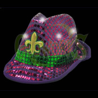 Mardi Gras Flashing Purple with Gold Fedora Hat (1 PIECE)