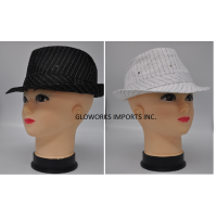 WHITE AND BLACK PINSTRIPED FLASHING FEDORA ASSORTED (1 PIECE )