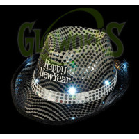 ASSORTED COLOR FLASHING SEQUIN FEDORA HAT WITH HAPPY NEW YEAR PATCH (1 PIECE)