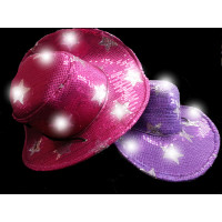 FLASHING STAR SEQUIN COWGIRL HAT ASSORTED PINK AND PURPLE (1 PIECE)