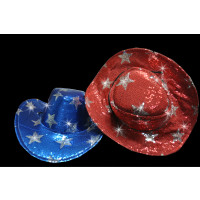 FLASHING SEQUIN STAR COWBOY HAT RED/BLUE/BLACK ASSORTED (1 PIECE)