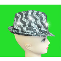 FLASHING SEQUIN FEDORA HAT WITH ZIGZAG PATTERN ASSORTED COLORS (1 PIECE)