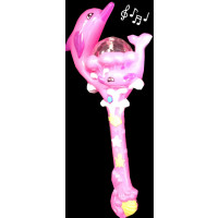 ASSORTED COLOR FLASHING LED DOLPHIN WAND WITH SPINNING DISCO LIGHTS AND SONG "WHAT DOES THE FOX SAY" (1 PIECE) 