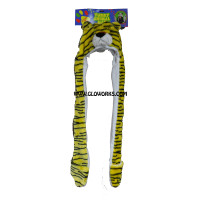 LONG DOUBLE SIDED ANIMAL HAT - YELLOW/BLACK TIGER (1 PIECE)