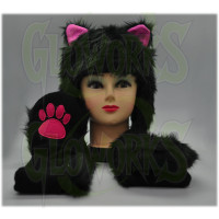 FUZZY LONG ANIMAL HAT - BLACK CAT (1 PIECE)