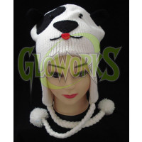 WOOL KNIT WHITE/BLACK DOG ANIMAL HAT (1 PIECE)