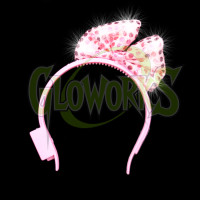 FLASHING SEQUINED PINK BOW TIE HEADBAND WITH WHITE LEDs (1 PIECE)