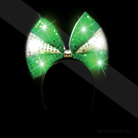 LIGHT UP SEQUIN BOW HEADBAND GREEN/WHITE (1 PIECE)