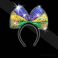 LIGHT UP SEQUIN BOW HEADBAND MARDI GRAS COLORS (1 PIECE)