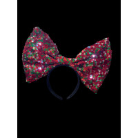 XL FLASHING SEQUINED BOW HEADBAND RED/GREEN (1 PIECE)
