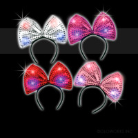 JUMBO FLASHING SEQUINED BOW HEADBAND - ASST. COLORS (1 PIECE)