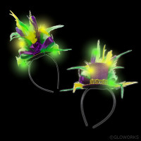 MARDI GRAS LED MINI HAT ON HEADBAND WITH FEATHERS (1 PIECE) 