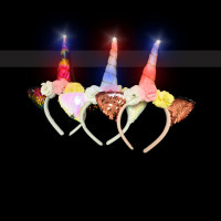 LED FLIP SEQUIN UNICORN HEADBAND WITH FLOWERS (1 PIECE)