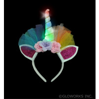 LED UNICORN HEADBAND WITH GLITTER EARS (1 PIECE)