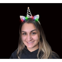 PEARL LED FLASHING UNICORN HEADBAND WITH TINSEL (1 PIECE)