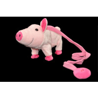 LARGE DANCING PLUSH PIGGY WITH LEASH AND  MUSIC (1 PIECE)