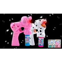 LED BUBBLE GUN - ASSORTED DOG SHAPED WITH SOUND AND 3 BOTTLES OF SOLUTION  (1 PIECE)