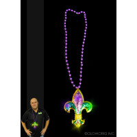LED FLASHING 3D MARDI GRAS CHARM ON BEAD NECKLACE  (1 PIECE)