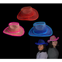 ASSORTED COLOR COWBOY HAT WITH EL WIRE BRIM (1 PIECE)