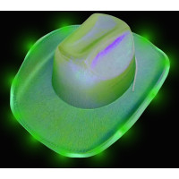 LED FLASHING GREEN IRRIDESCENT COWBOY HAT  (1 PIECE)