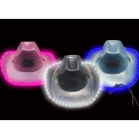 HAPPY NEW YEAR LED IRIDESCENT COWGIRL HAT WITH LIGHTS ON BRIM  - ASST. COLORS (1 PIECE)