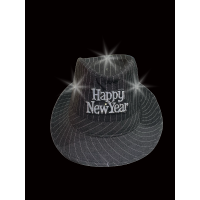 NEW YEAR WHITE AND BLACK PINSTRIPED FLASHING FEDORA ASSORTED (1 PIECE )