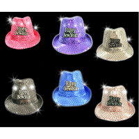 HAPPY NEW YEAR FLASHING FEDORA HATS - ASSORTED COLORS (1 PIECE)