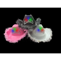ASSORTED COLOR LED COWGIRL HAT - ADULT- PINK/BLACK/WHITE (1 PIECE)