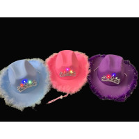 ASSORTED COLOR LED COWGIRL HAT - ADULT- PINK/BLUE/PURPLE (1 PIECE)