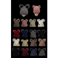 ASSORTED COLOR DOUBLE FUR POM KNIT WINTER HAT (1 PIECE)