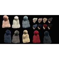 ASSORTED COLOR SINGLE POM FUR LINED KNIT WINTER HAT (1 PIECE)