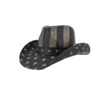 BLACK/GREY USA FLAG PRINT STRAW COWBOY HAT (1 PIECE)