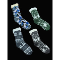 ASSORTED STYLE PLUSH FUZZY WINTER SOCKS WITH RUBBER GRIP (1 PAIR) 