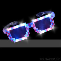 LED FLASHING RED/WHITE/BLUE PIXEL GLASSES (1 PIECE)