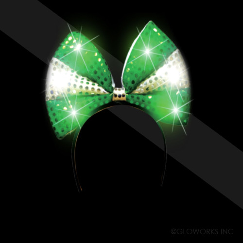 LIGHT UP SEQUIN BOW HEADBAND GREEN/WHITE (1 PIECE)